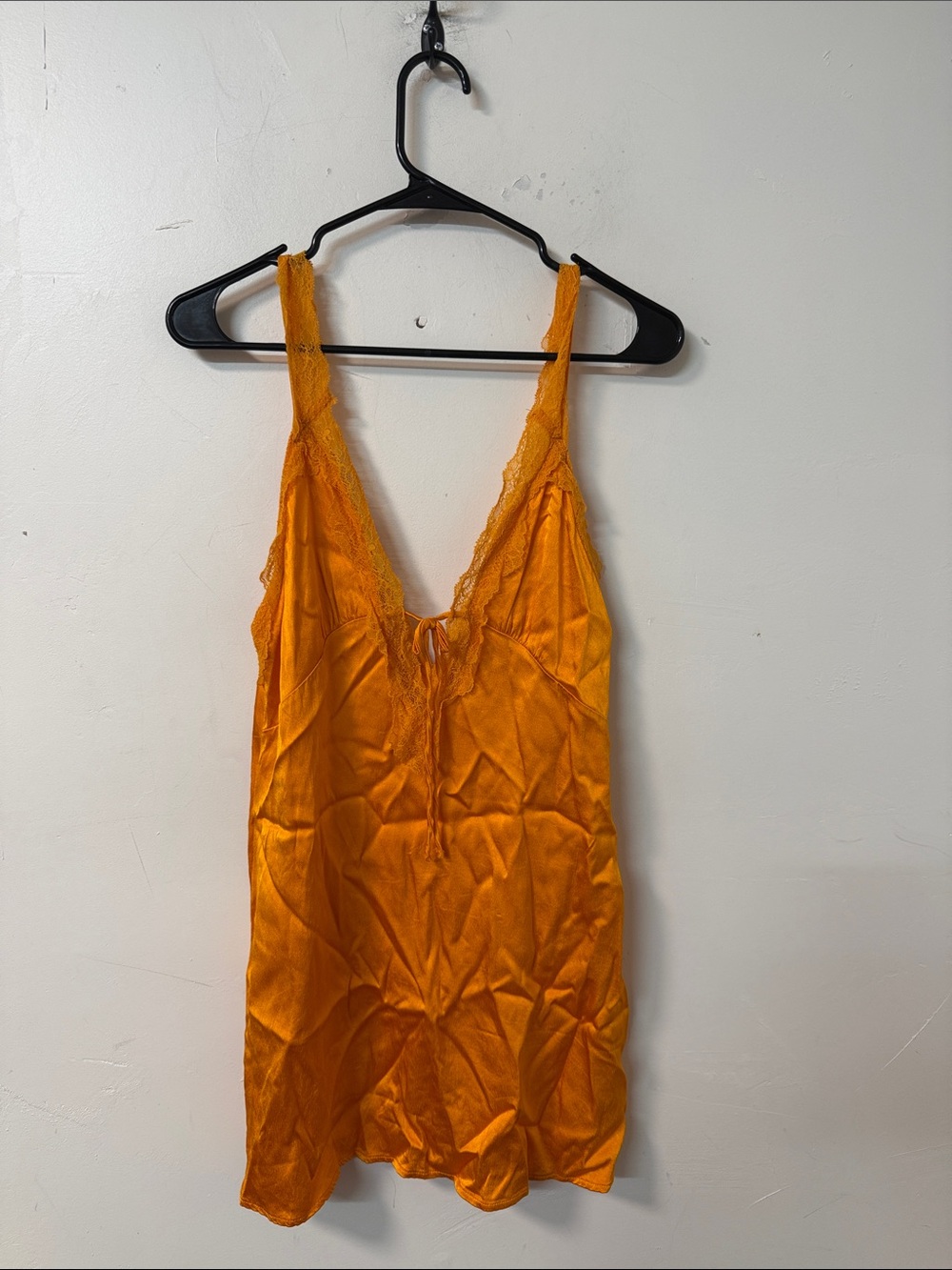 Zara Orange Satin Lace-Trim Slip dress